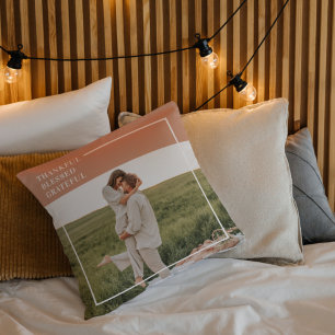 Modern Family Photo Thankful Blessed Grateful Cushion