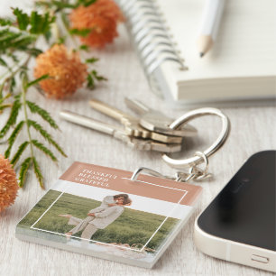 Modern Family Photo   Thankful Blessed Grateful Key Ring