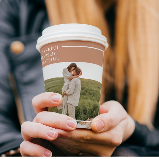 Modern Family Photo | Thankful Blessed Grateful Paper Cups (Creator Uploaded)