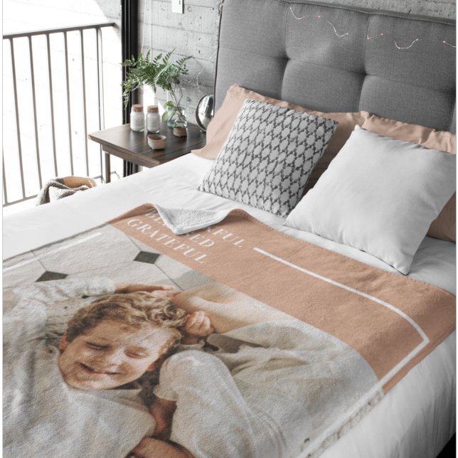 Modern Family Photo | Thankful Blessed Grateful  Sherpa Blanket (Creator Uploaded)