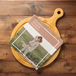 Modern Family Photo   Thankful Blessed Grateful Tea Towel