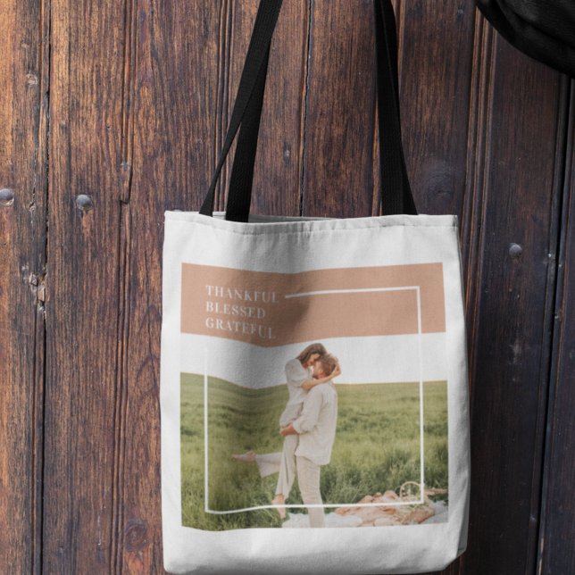 Modern Family Photo | Thankful Blessed Grateful Tote Bag (Creator Uploaded)