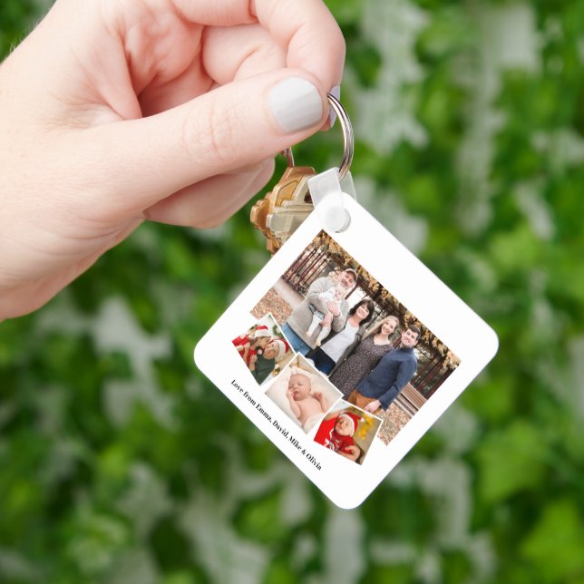 Modern Family Photo Watercolor Pine Cone Greenery Key Ring (Hand)