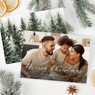 Modern Family Photo Woodland Christmas Card