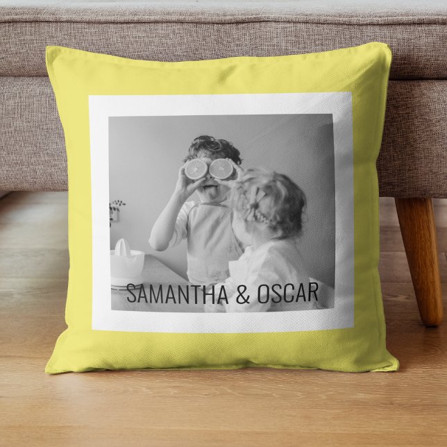 Modern  Family Photo Yellow Simple Lovely Gift Cushion (Creator Uploaded)
