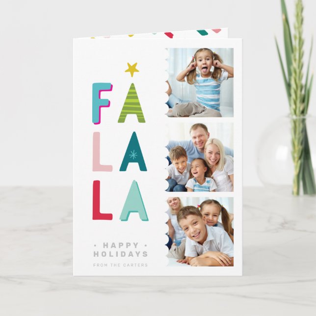 MODERN FAMILY PHOTOS bold bright colourful fa la l Holiday Card (Front)
