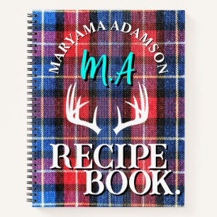 Modern Family Recipe Book.   Rustic Buffalo Plaid  Notebook