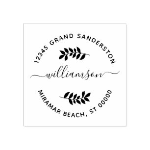 Modern Family Return Address Stamp Greenery Leaf