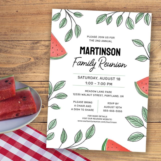 Modern Family Reunion Summer Tree Watermelon Invitation (Creator Uploaded)