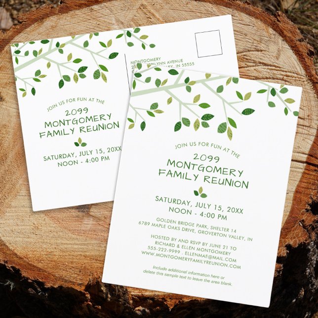 Modern Family Reunion Tree Green Invitation Postcard (Creator Uploaded)