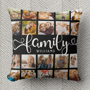 Modern Family Script 20 Photo Collage Chic Black Cushion