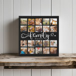 Modern Family Script 20 Photo Collage Chic Black Faux Canvas Print<br><div class="desc">Modern custom photo collage print with space for 20 photos surrounding a trendy swirly script reading FAMILY and your custom name below.</div>