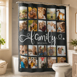 Modern Family Script 20 Photo Collage Chic Grey Shower Curtain