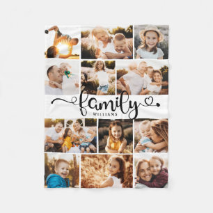 Modern Family Script Hearts Photo Collage Chic Fleece Blanket