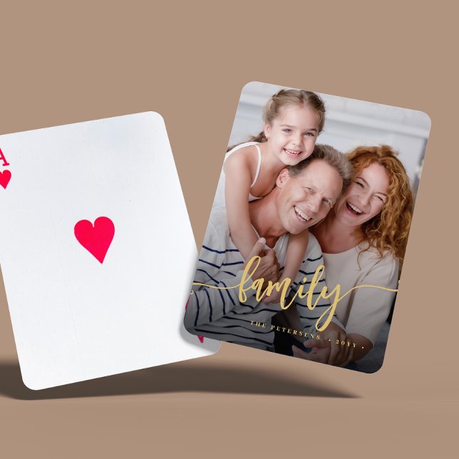 Modern family script photo personalised playing cards (Creator Uploaded)