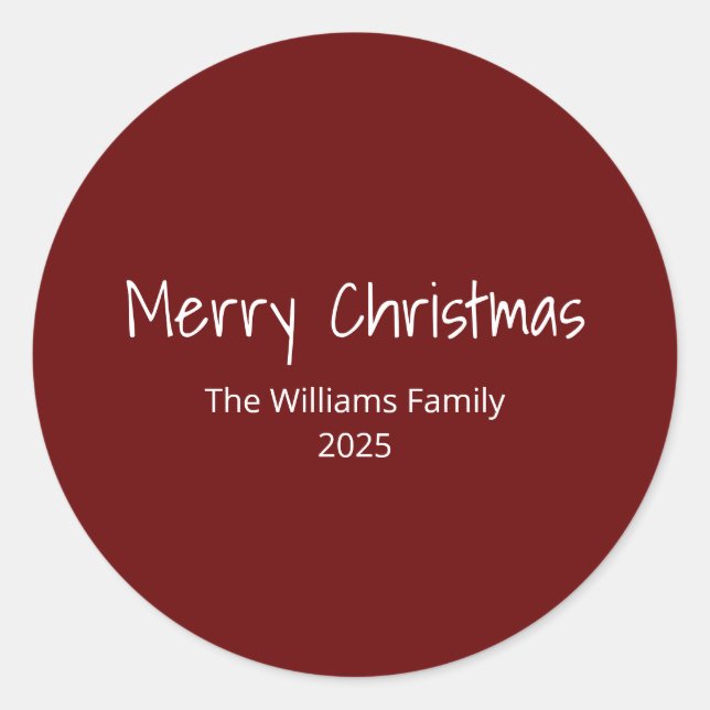 Modern Family Simple Boho Red Christmas  Classic Round Sticker (Front)