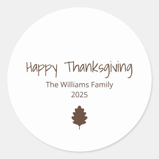 Modern Family Simple Thanksgiving Leaf Classic Round Sticker (Front)