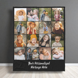 Modern Family Text Customised 16 Photo Collage  Fleece Blanket