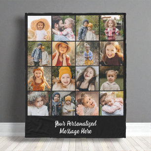 Modern Family Text Customized 16 Photo Collage  Fleece Blanket