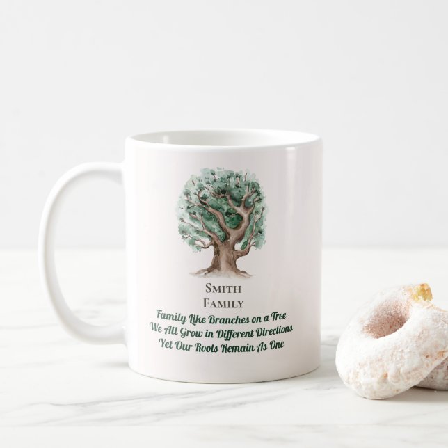 Modern Family Tree Monogrammed Coffee Mug (With Donut)
