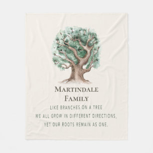 Modern Family Tree Quote Reunion Monogrammed Fleece Blanket