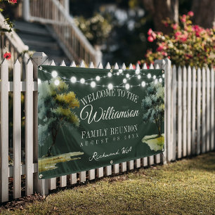 Modern Family Tree String Lights Picnic Reunion Banner