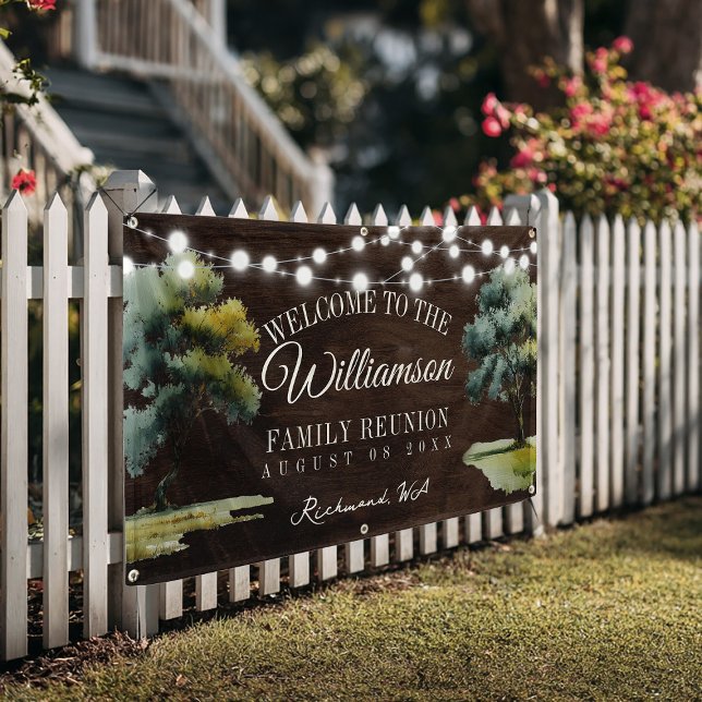 Modern Family Tree String Lights Picnic Reunion Banner (Creator Uploaded)