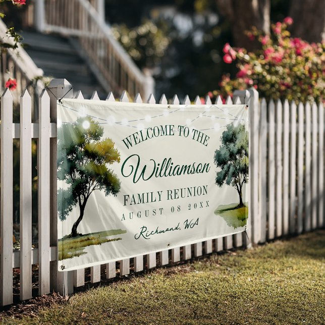 Modern Family Tree String Lights Picnic Reunion Banner (Creator Uploaded)