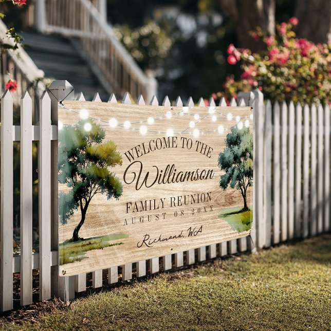 Modern Family Tree String Lights Picnic Reunion Banner (Creator Uploaded)
