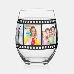 Modern Family Vintage Filmstrip Photo Stemless Wine Glass