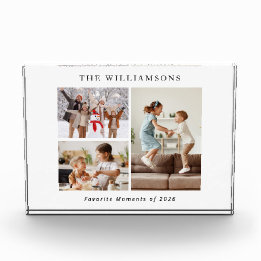 Modern Family Year White Black 3 Photo Collage Block