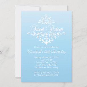 Modern Fancy Blue Sweet Sixteen Birthday Party Invitation