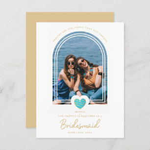 Modern Fancy Bridesmaid Blue Heart Photo Proposal Postcard