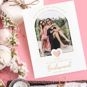 Modern Fancy Bridesmaid Pink Heart Photo Proposal Postcard