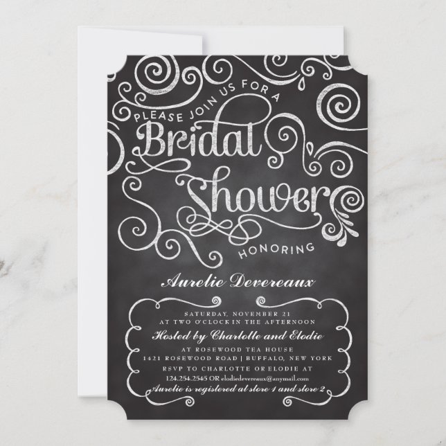 Modern Fancy Chalkboard Swirls Bridal Shower Invitation (Front)