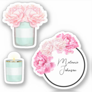 Modern Fancy Girly Cute Green Stripes Floral