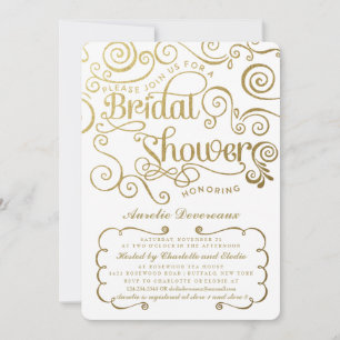 Modern Fancy Gold Swirls Bridal Shower Invitation