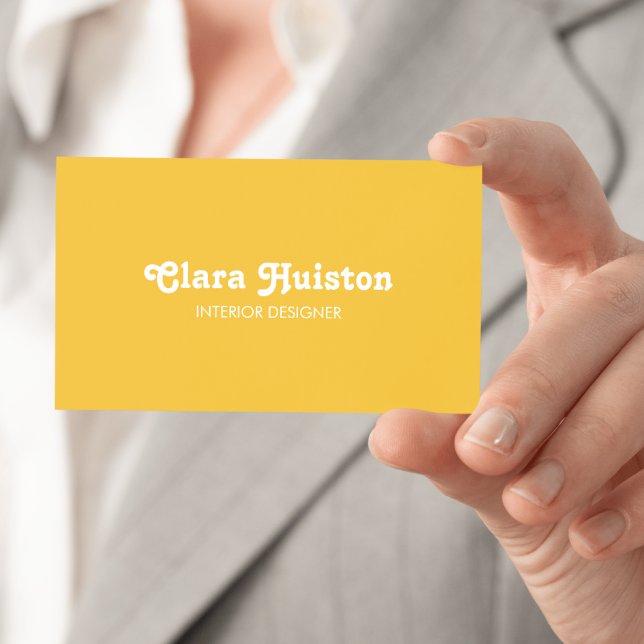 Modern Fancy Mustard Yellow Script White Business Card (Modern Fancy Mustard Yellow Script White Business Card)
