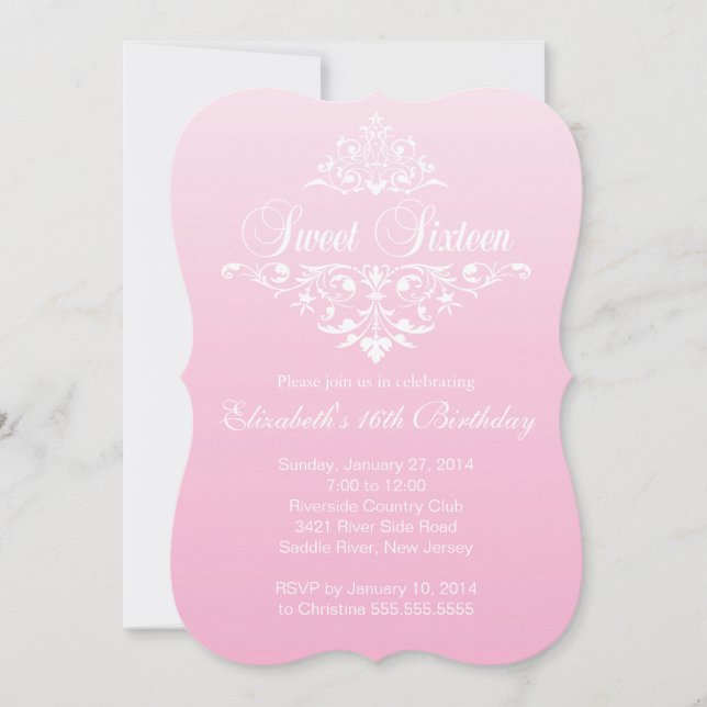 Modern Fancy Pink Sweet Sixteen Birthday Party Invitation (Front)