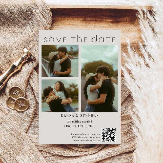 Modern Fancy Script QR Code Wedding Save The Date (Creator Uploaded)