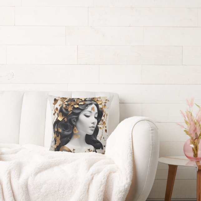 Modern Fantasy Art in Black and Gold  Cushion (Couch)