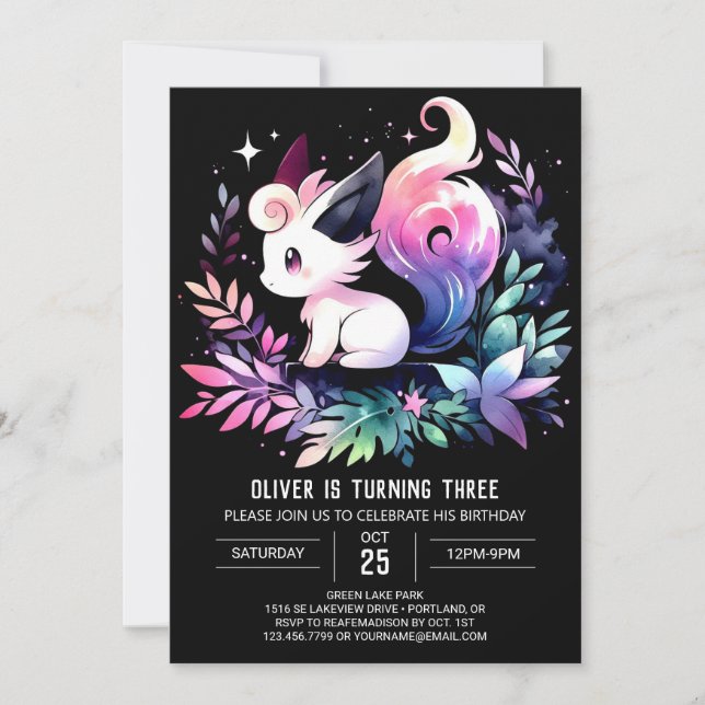 Modern Fantasy Cat Birthday Invitation (Front)