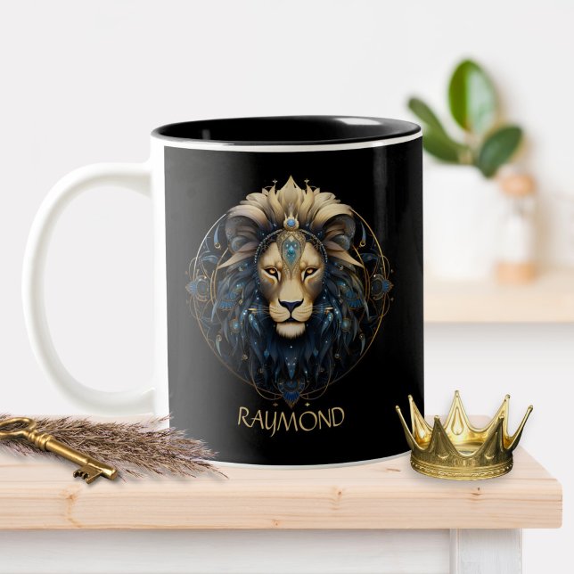 Modern Fantasy Cosmic Lion Zodiac Star Sign Leo  Two-Tone Coffee Mug (Creator Uploaded)