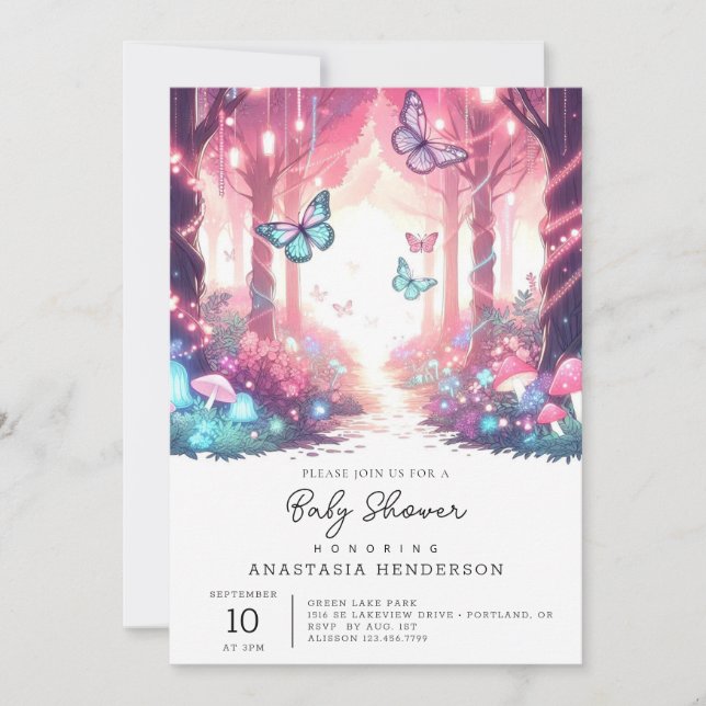 Modern Fantasy Enchanted Forest Baby Shower Invitation (Front)