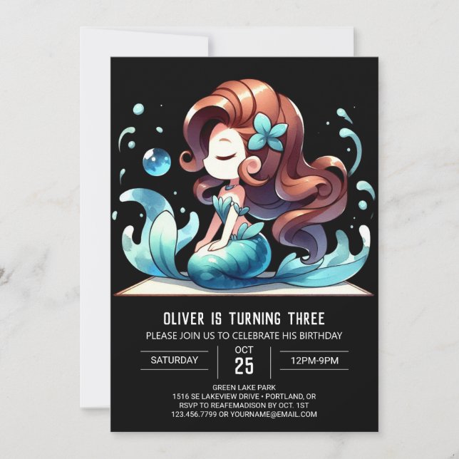 Modern Fantasy Mermaid Birthday Invitation (Front)