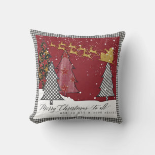 Modern Farm Merry Christmas Santa Sleigh Reindeer Cushion