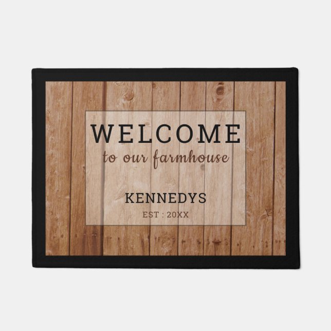 Modern Farmhouse Barn Wood Look  Welcome Doormat (Front)