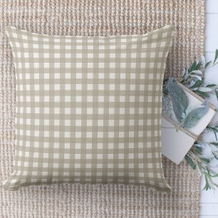 Modern Farmhouse Beige And White Gingham Plaid Cushion