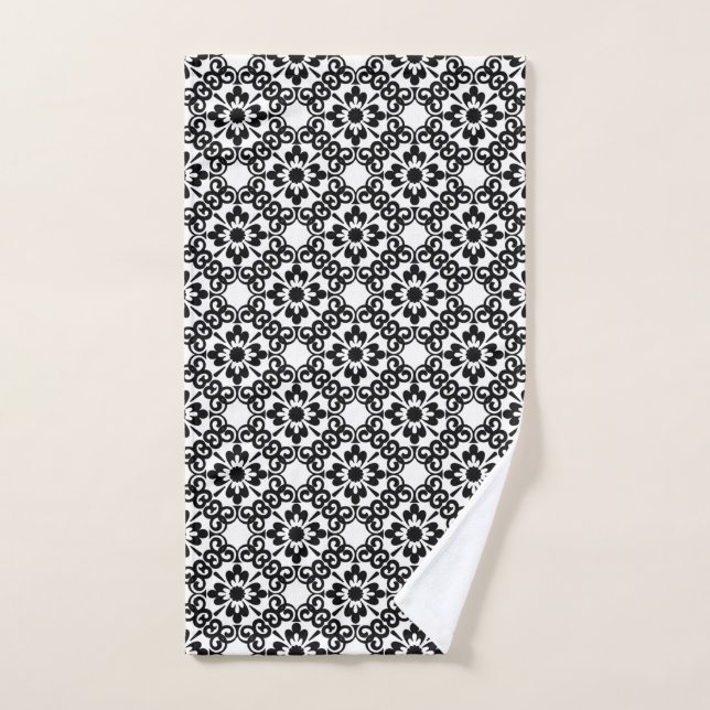 MODERN FARMHOUSE BLACK AND WHITE TILE HAND TOWEL (Hand Towel)