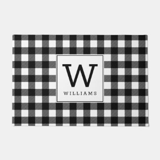 Modern Farmhouse Black Buffalo Plaid Monogrammed Doormat
